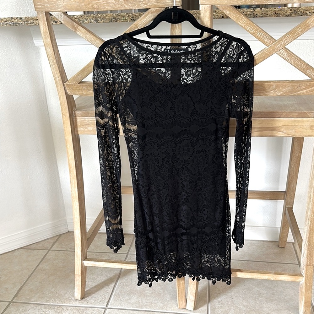 For Love And Lemons Black Sheath Long Sleeve Dress